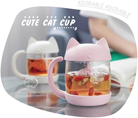 BigNoseDeer Cat Tea Cup Cute Mug Glass Pot with Fish Infuser for Loose Leaf Tea (Pink 8oz) - Image 6