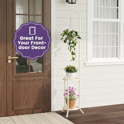Hanging Plant Stand,Plant Shelf Outdoor Indoor Plant Rack,White - Image 7