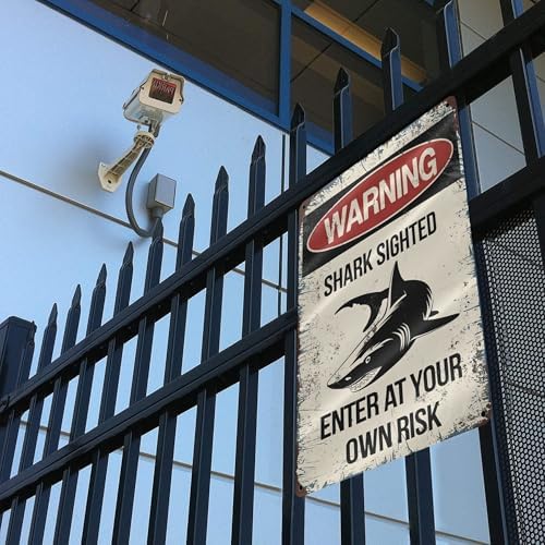 Warning Tin Signs,Warning Shark Sighted Enter at Your Own Risk Metal Tin Sign for Men Women Bars Wall Decor Club Restaurants Cafes Pubs 12x8 In - Image 5