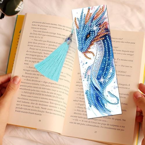 Puraikcmi 5D DIY Diamond Art Bookmarks Kit Dragon 6 PCS Acrylic Diamond Painting Bookmarks Kits with Tassels, Rhinestone Crafts Decoration Gift Set for Book Lovers Beginners & Adults (Partial Drill) - Image 7