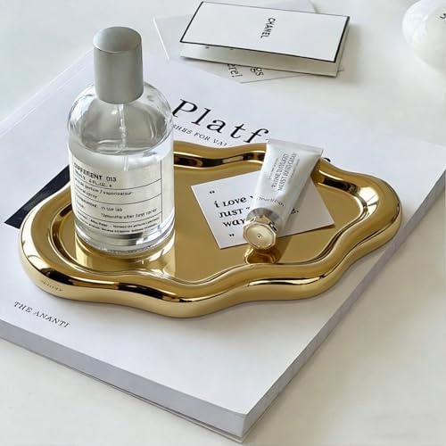Jewelry Tray for Women, Cloud Shape Ceramic Trinket Dish, Jewelry Organizer Storage Holder for Ring Earring Bracelet Necklace, Make Up Organizer (White) (Gold) - Image 7