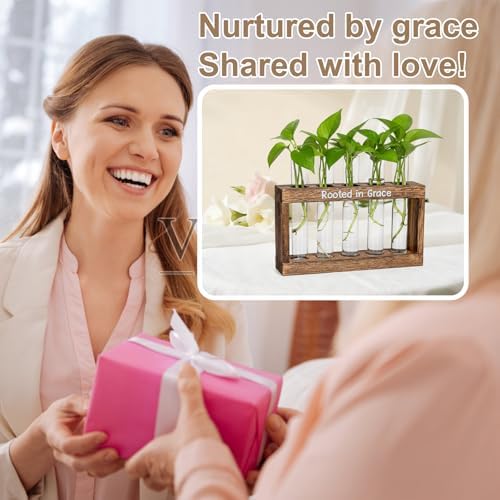 Rooted in Grace Plant Propagation Station – Wooden Stand with 5 Glass Vases, Faith-Inspired Christian Gift for Women, Indoor Plant Cutting Holder for Home, Office, Garden and Housewarming Décor - Image 7