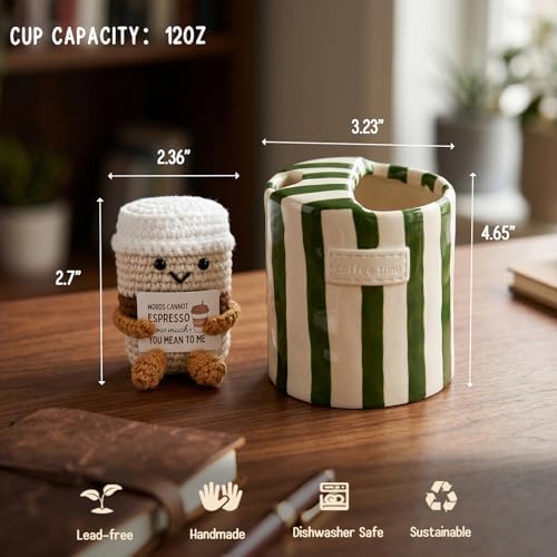 Coffee Lover Gift Set for Women Men, Ceramic Mug Crochet Coffee Cup - Image 6