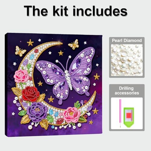 LQCrafK DIY 3D Pearl Art Painting Handcraft Kit for Adults Beginners, Home Wall Decoration, Creative Design Framed Painting with Tools-Moon - Image 7