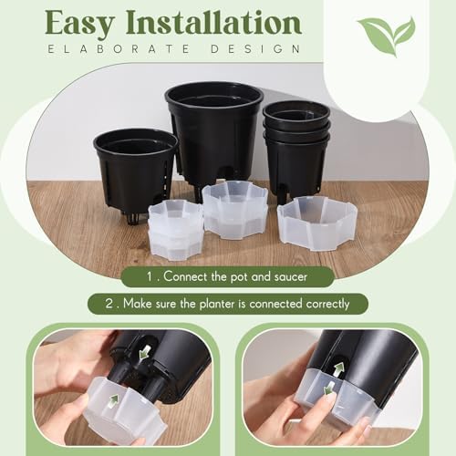 Wonderjune Self Watering Planter, 4.72'', 5.91'', 7.09'', Black, 9 Pcs - Image 6