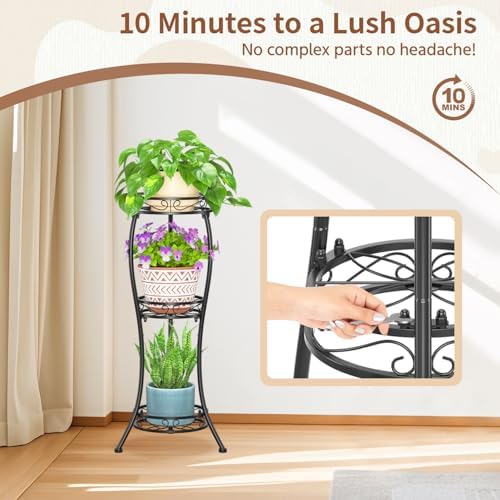 LASZOLA 3 Tiers Metal Corner Plant Flower Stand Tall Indoor Outdoor, Black - Image 6