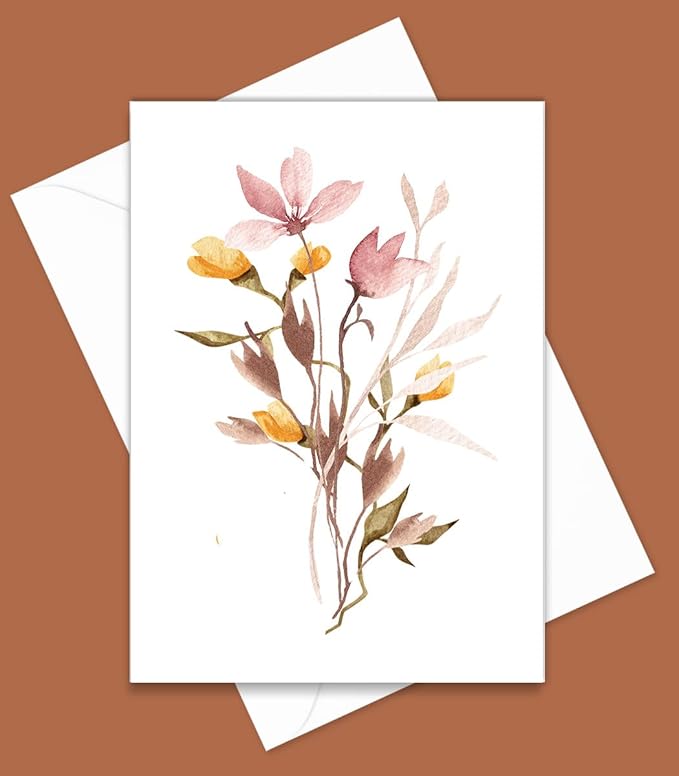 Summer Wildflower Greeting Cards, Set of 10, All Occasion 5 x 7 inch Note Cards with Envelopes, Blank Inside, Colorful Watercolor Floral Bouquet Designs