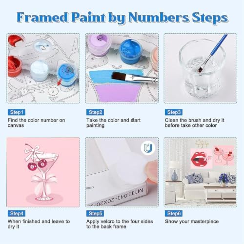 6 Pack Framed Adult Paint by Number Beginners with Wooden Easel,Pink Vintage Adults' Paint-by-Number Kits,Retro DIY Acrylic Paint Kit with Frame,Easy Paint by Numbers Canvas for Decor 8x8 inch - Image 7