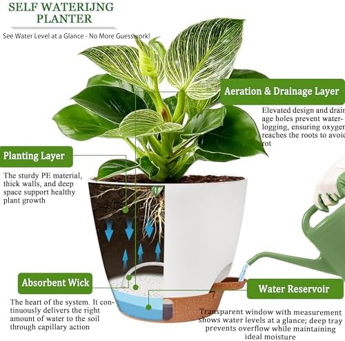 Self Watering Pots for Inoor Ourdoor Plants 10/9/8/7/6.5" Plastic Planters - Image 6