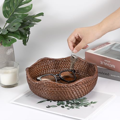 Hipiwe 10" Round Key Tray for Entryway Table Handwoven Wicker Basket Bowl - Image 7