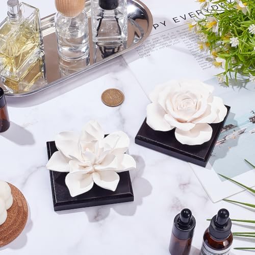 INFUNLY 2PCS White Rose Essential Oil Diffuser Stone Mini Ceramic Aromatherapy Diffusers 3.3x3.3 Inches Scent Air Ornament Kit Essential Oil Passive Flower Diffuser for Gifts Room Office Car Decor - Image 5