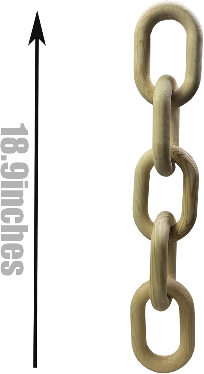 Wood Chain Link Decor - 18.9 Inches Length Aesthetic Room Decor, 5-Link Wood Chain Boho Decor for Living Room, Farmhouse Decor, Coffee Table (Wood)