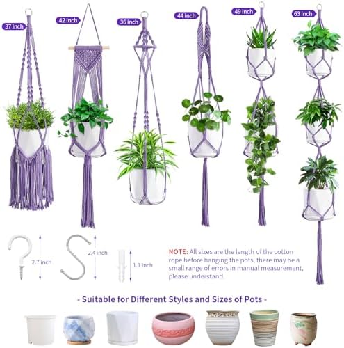 SFENNGPET Macrame Plant Hangers, 6Pack Hanging Planters for Indoor Plants - Image 7