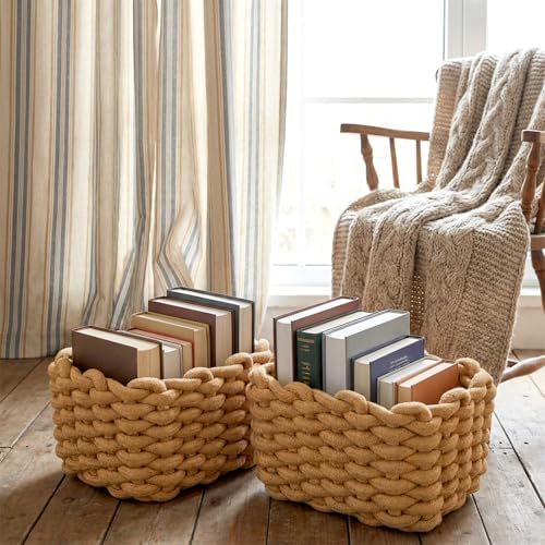 2 Pack Small Cotton Rope Basket – Handwoven Brown Storage Bins for Vanity, Desk, Bedroom & Bathroom – Durable Woven Organizer for Makeup, Jewelry & Essentials, 7.09 x 5.51 x 5.12 inches - Image 7
