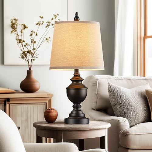 PARTPHONER Retro Table Lamps Set of 2, Bedside Lamp for Bedroom Rustic Farmhouse Table Lamps for Living Room, Vintage Nightstand Lamps with White Shades, Matte Black - Image 7