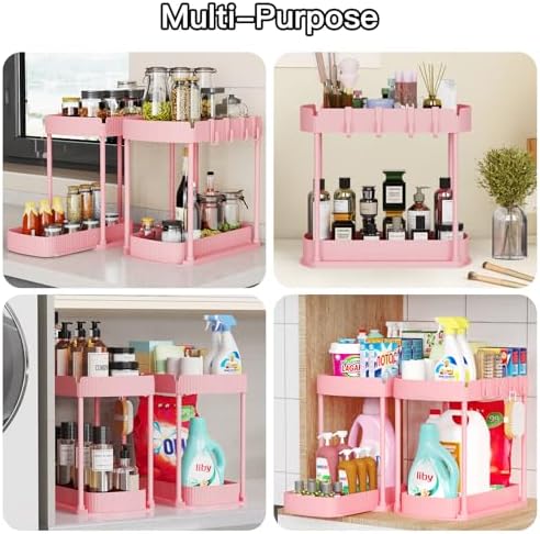 2 Packs Under Sink Pull-Out Storage Organizers, 12.8 Inches, Pink - Image 6