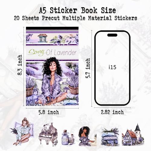 Lavender Cottagecore Sticker Book, 20 Sheets Junk Journal Stickers - Image 6