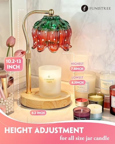 Funistree Flower Candle Warmer Lamp with Timer, Dimmable Candle Lamp Warmer, Christmas Birthday Gifts for Women Mom Her, Housewarming Home Decor, Lotus Wax Warmer for Yankee Candles - Strawb Flower - Image 7