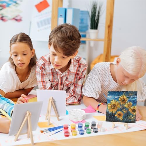 Qilery 12 Set Mini Canvas Painting Kit with Easel Paints, 6 x 6 Inch - Image 6