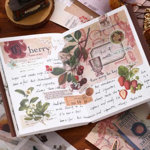 Flower Sticker Book for Scrapbooking, 500+ Floral Stickers for Junk Journal Supplies and 20 A5 Aesthetic Scrapbook Paper, Vintage Stickers for Journaling Ephemera Sticker Book for Adults DIY Crafts - Image 6
