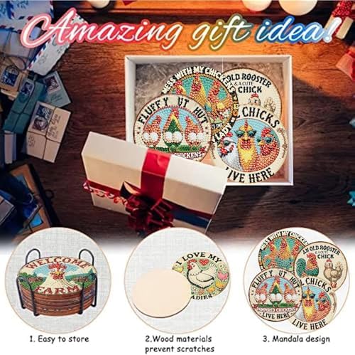 8 Pcs Chicken Diamond Art Coasters Kits, Diamond Painting Coasters Kits - Image 7