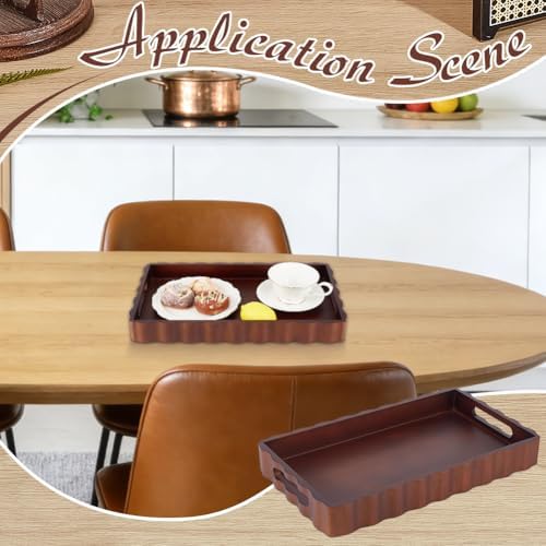 MAYJOYDIY Wooden Serving Tray with Handle 15.7 x 9.2 x 2 Inch Rectangle Wood Decorative Tray Cloud Shape Serving Platter for Afternoon Tea Cosmetics Coffee Cup Aromatherapy Toiletries - Image 5