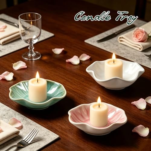 Set of 3 Assorted Ceramic Jewelry Trays White Green Pink Lotus - Image 6