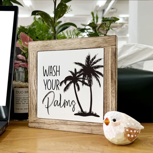 Wooden Box Sign for Bathroom Decor - Farmhouse Tabletop Washroom Decor, Tropical and Coastal Style - B6-68 Wash Your Palms Sign - Image 6