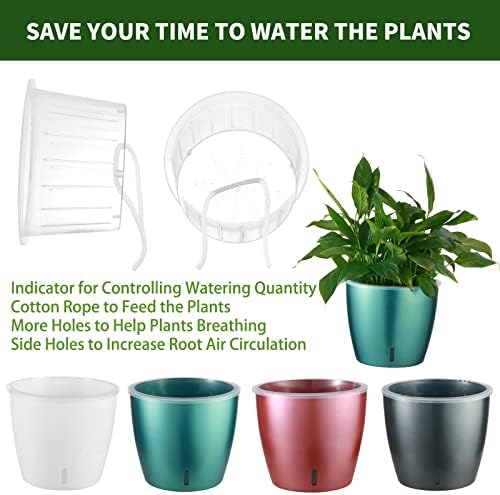 Self Watering Pots for Indoor Plants, 12-Pack 5'' Self Watering Planter with Drainage Holes, Small African Violet Pots with Water Indicator, Clear Wick Pot, White/Black/Blue/Rose Gold - Image 6