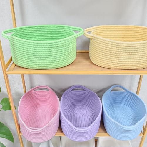 ABenkle Small Basket with Handles, Boho Decorative Rope Woven Dog Cat Toy Storage Bin Shelf Storage Organizer, Easter Christmas Gift Basket, 12"x8"x5" - Image 7