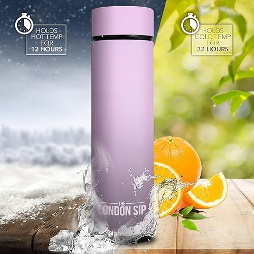 London Sip Multi-Purpose Tea Infuser Travel Mug and Tumbler Fruit Infuser Flask Hot and Cold Double Wall Stainless Steel Thermos with Extra-Long Infuser, Gentle Lilac - Image 4