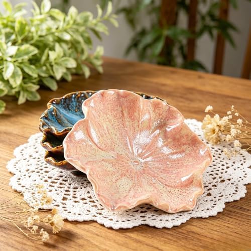 Flower Shaped Ceramic Jewelry Tray, Decorative Trinket Dish for Rings Earrings Necklaces, 5 Inch Ceramic Catchall Tray for Vanity Bathroom, Gift for Women (Pink) - Image 6