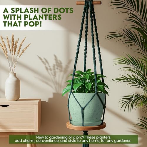 Plant Pots Indoor with Drainage 5 Pack Multi-Size Planters Set Spotty Mint - Image 7