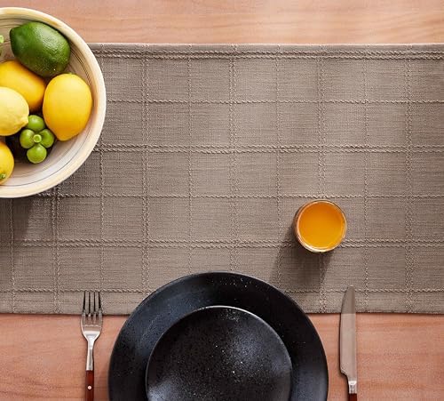 ZeeMart Linen Checked Farmhouse Table Runner, 13x48 Inches Cocoa Brown - Image 7
