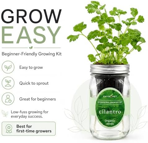 Hydroponic Herb Growing Kit, Self-Watering Mason Jar Window Herb Garden Starter Kit Indoor, Grow Your Own Herbs from Organic Seeds (Cilantro) - Image 6