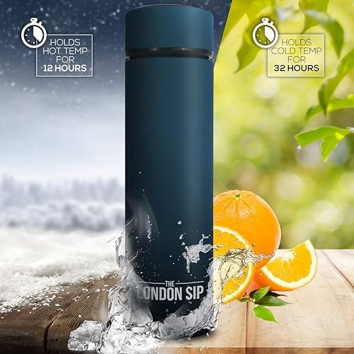 London Sip Multi-Purpose Tea Infuser Travel Mug and Tumbler Fruit Infuser Flask Hot and Cold Double Wall Stainless Steel Thermos with Extra-Long Infuser, Midnight Teal - Image 4