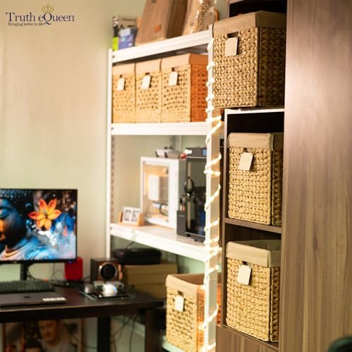 Water Hyacinth Storage Baskets Set of 4, 12x12x12 Wicker Cube Storage Bins for Shelves, Woven Basket Organizer for Closet, Rattan Cube Shelf Bins, Canastas Para Organizar, Natural Handwoven - Image 6