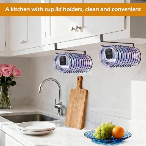 Tumbler Lid Organizer, Under Cabinet Cup Lid Holder, Black - Image 7