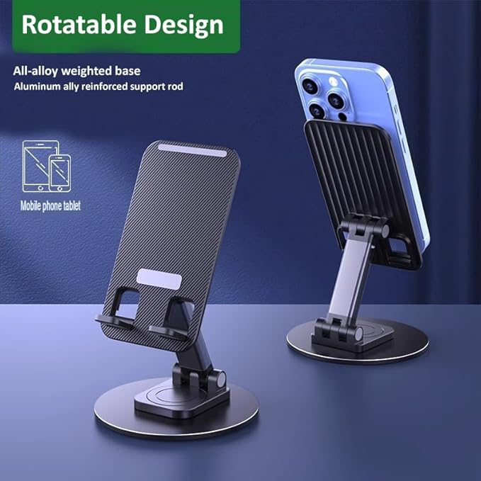 Mizi Portable Cell Phone Stand for Desk - Height & Angle Adjustable Mobile Foldable Holder, Compatible with iPhone 17 16 15 14 13 12 11 Pro Max, Galaxy S25 S24, All 4–10" Devices - Black