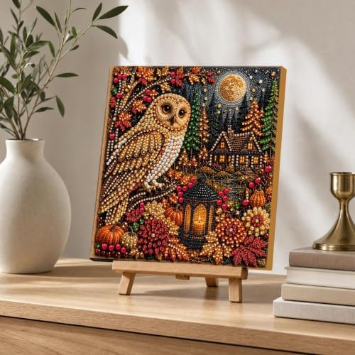 DIY Pearl Painting Kit for Adults, Autumn Owl Fall Art with Wood Frame, 20x20cm Self-Adhesive Pearl Diamond Craft, Autumn Wall Decor Gift for Women, Beginners Relaxing Hobby Kit - Image 7