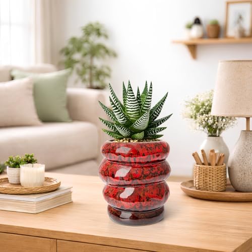 5 inch Ceramic Plant Pot Red Flower Pot for Indoor Plant with Drainage Hole - Image 7