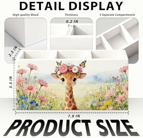 Giraffe Pen Pencil Holder for Desk Accessories, Giraffe Gifts for Women & Kids, Rustic Butterfly Flower Wild Animal Wooden Box Sign Decorations for Kids Room Home Office Desk Tabletop - Image 7