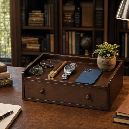 Wooden Mail Organizer with Drawer for Desk and Countertop - Image 7