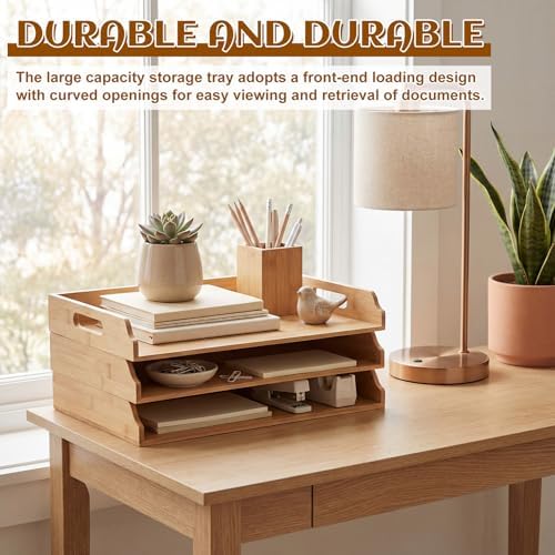 AceOrbit 3 Pcs Stackable Paper Tray Bamboo Wood Desk Organizer Letter Tray - Image 7