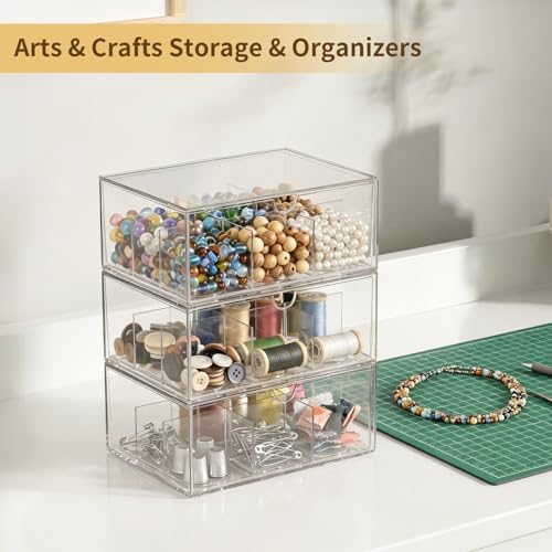 2 Pack Clear Tea Bag Organizer, Stackable Drawer Organizer with Dividers for Pantry Bathroom Vanity Kitchen - Cabinet Countertop Shelf Plastic Storage Bins for Coffee/Makeup/Cosmetic/Crafts/Jewelry - Image 7