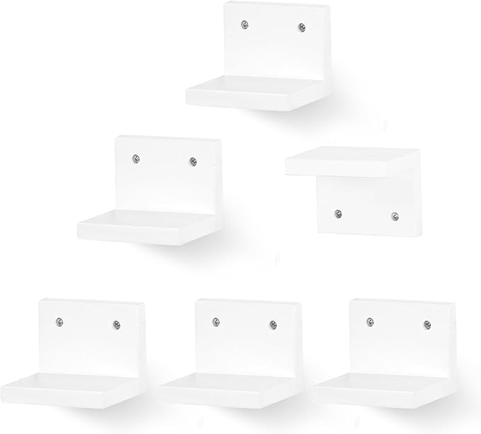 Small Floating Shelf for Wall Set of 6,Mini Shelves for Display Small Figurine,Plant,Collectibles,Wall Shelves for Bedroom Living Room Bathroom Kitchen Decor(White)