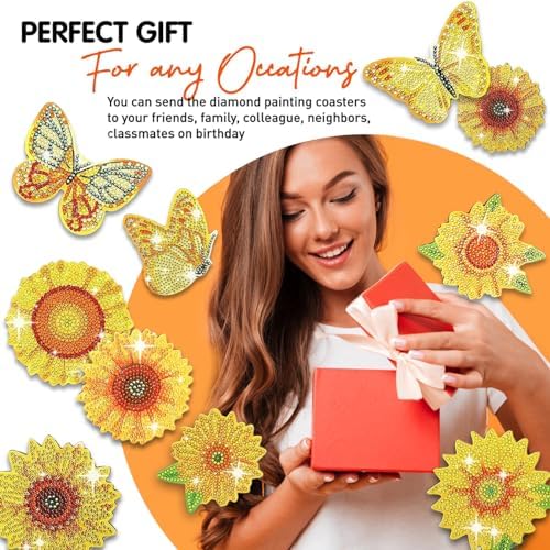 10 pcs Diamond Painting Coasters | Diamond Art Coasters | Sunflower Diamond Art Painting | Perfect Art Craft Gift for Sunflower Lover, Dad, Mom, Grandparents, Brother, Sister. - Image 6