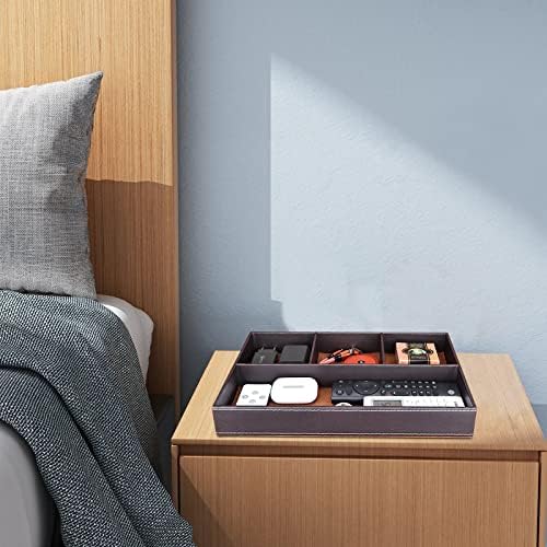 GORESE 2 Pieces Faux Leather Valet Tray for Men, Stackable Jewelry Trays for Drawers, Mens Dresser Top Organizer for Key, Wallet, Sunglass, Watch, Coin, Phone, Nightstand Bedside Tray Brown - Image 6