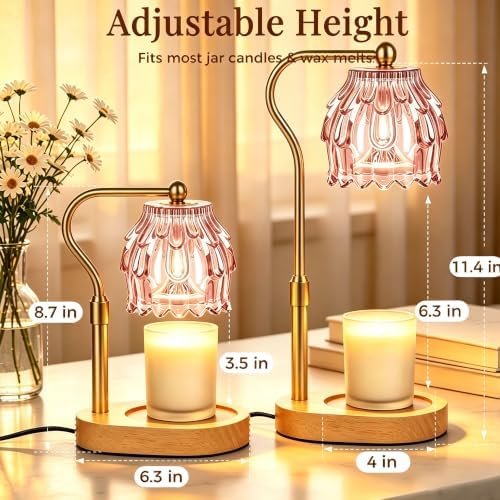Height Adjustable Candle Warmer Lamp with Timer & Dimmable Home Decor, Pink - Image 4