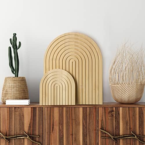 Chunful 2pcs Arch Cutting Board Boho Shelf Decor, Wood Color, Bamboo - Image 6